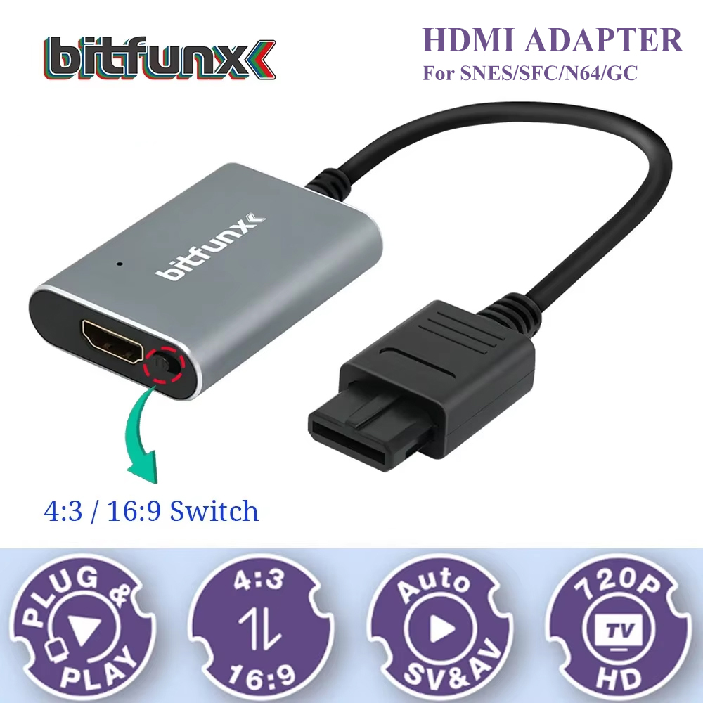 Gaming Console All In One - Adaptador Bitfunx 720P Svideo/AV a HDMI,